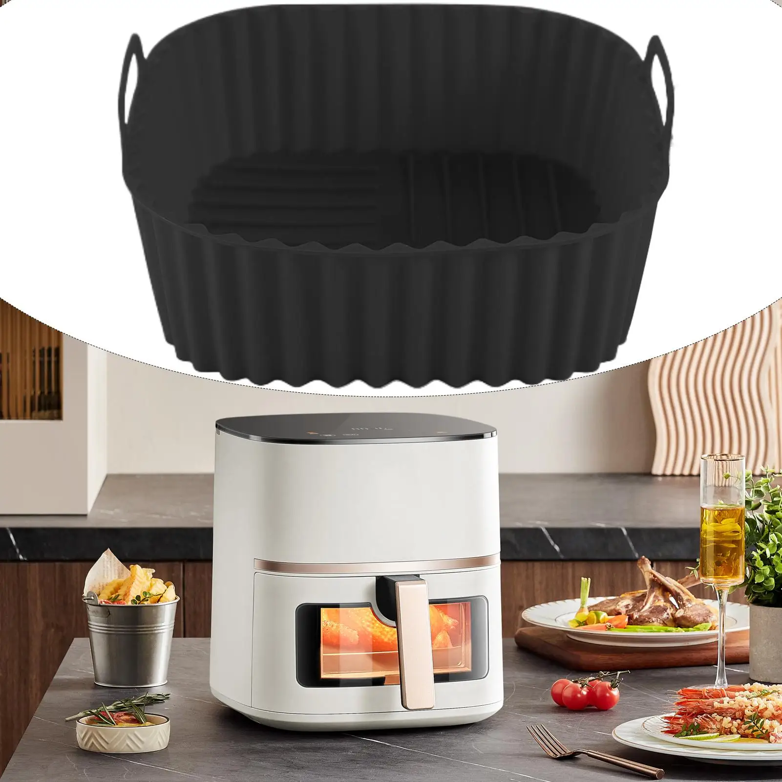 21x21cm Reusable Air Fryer Liners Silicone Square Air Fryer Oven Plate Non-stick Baking Tray for Pizza Fried Chicken Fries  Cake