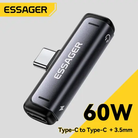 Essager 2-in-1 USB Type C Adapter 60W Charging & Audio Output Converter for MacBook iPhone Xiaomi  USB-C to 3.5mm Headphone Jack
