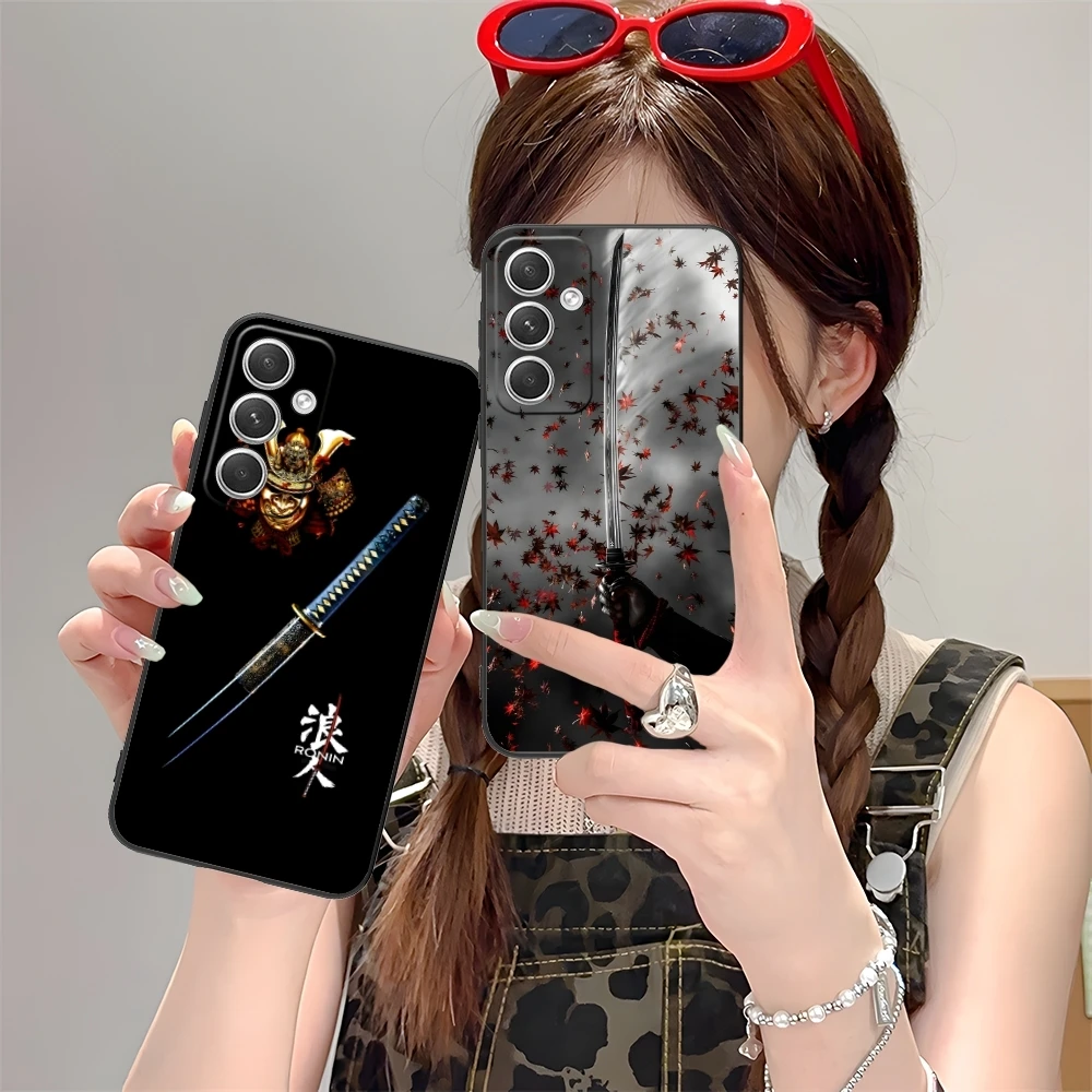 Katana Samurai Ronin Mobile Cell Phone Case for Samsung M55 35 15 54 34 14 33 23 13 42 32 22 F55 23 12 5G Black Cover Shell