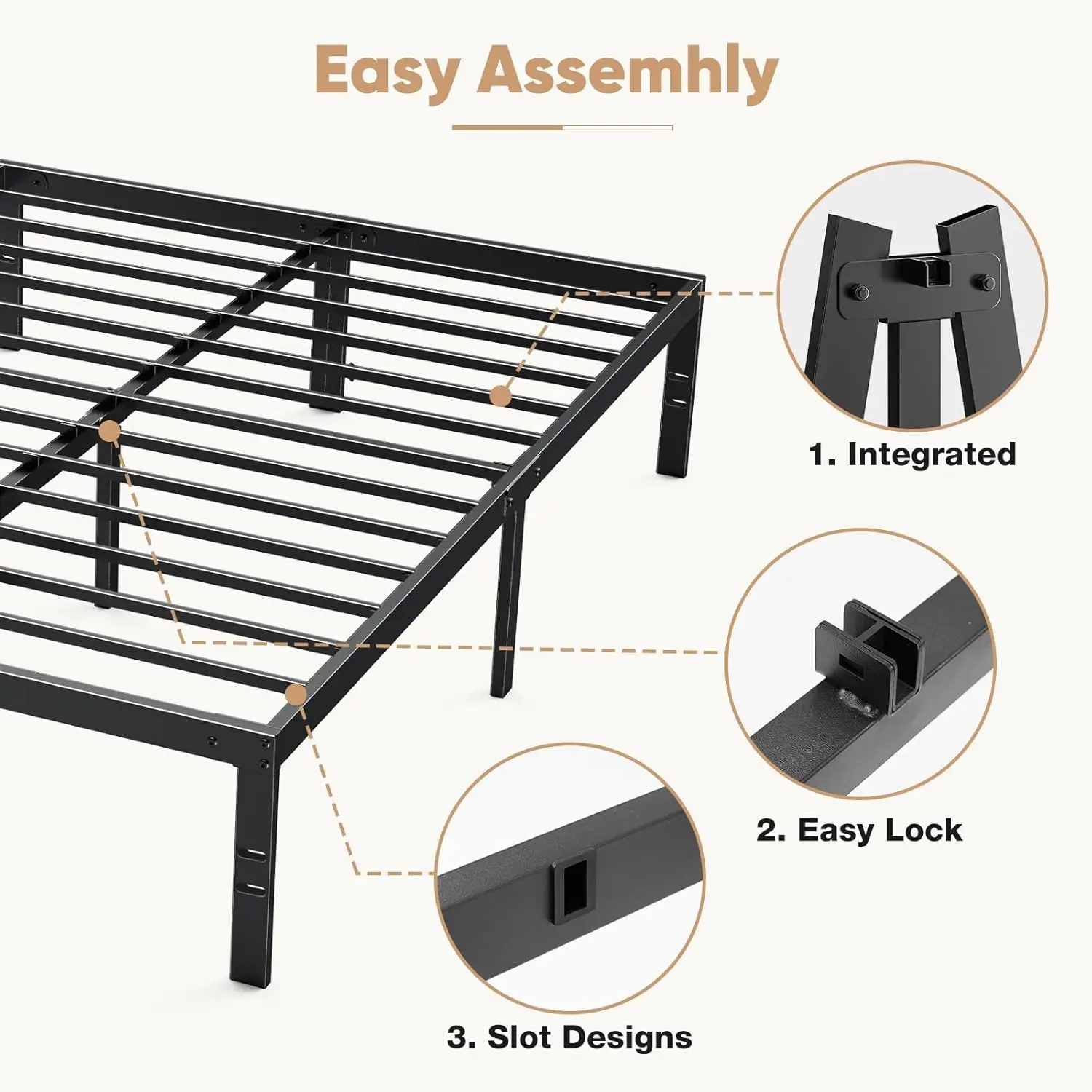 Dumos Bedframe-Queen Size Platform Bed Frame Metalen Matras Fundering Met Stalen Lamellensteun, Geen Boxspring Nodig,