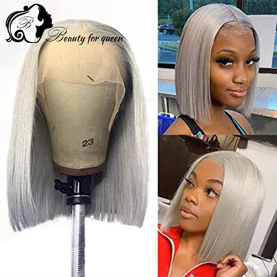 

Brazilian Colored Human Hair Wig Transparent 13x4 HD Lace Frontal Wigs Grey Straight Short Bob For Women High Quality Cosplay