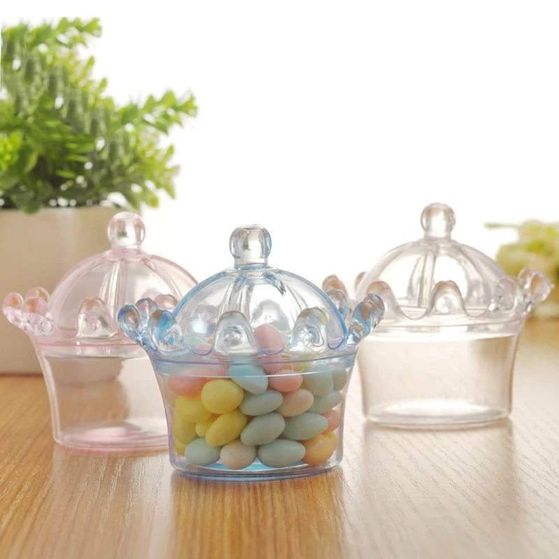 12pcs/lot Crown Candy Box Transparent Chocolate Boxes Packing Box Bride Groom Wedding Decoration Birthday Party Favor Gifts