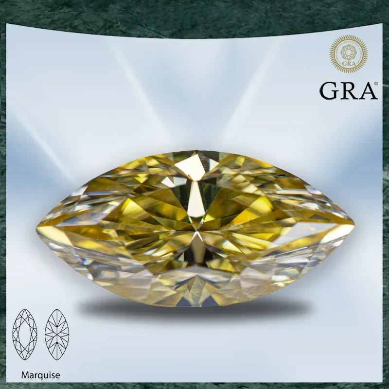 

Moissanite Stone Marquise Cut Lemon Yellow Color VVS1 with GRA Certificate for Gemstone Charms Top Jewelry Making Materials