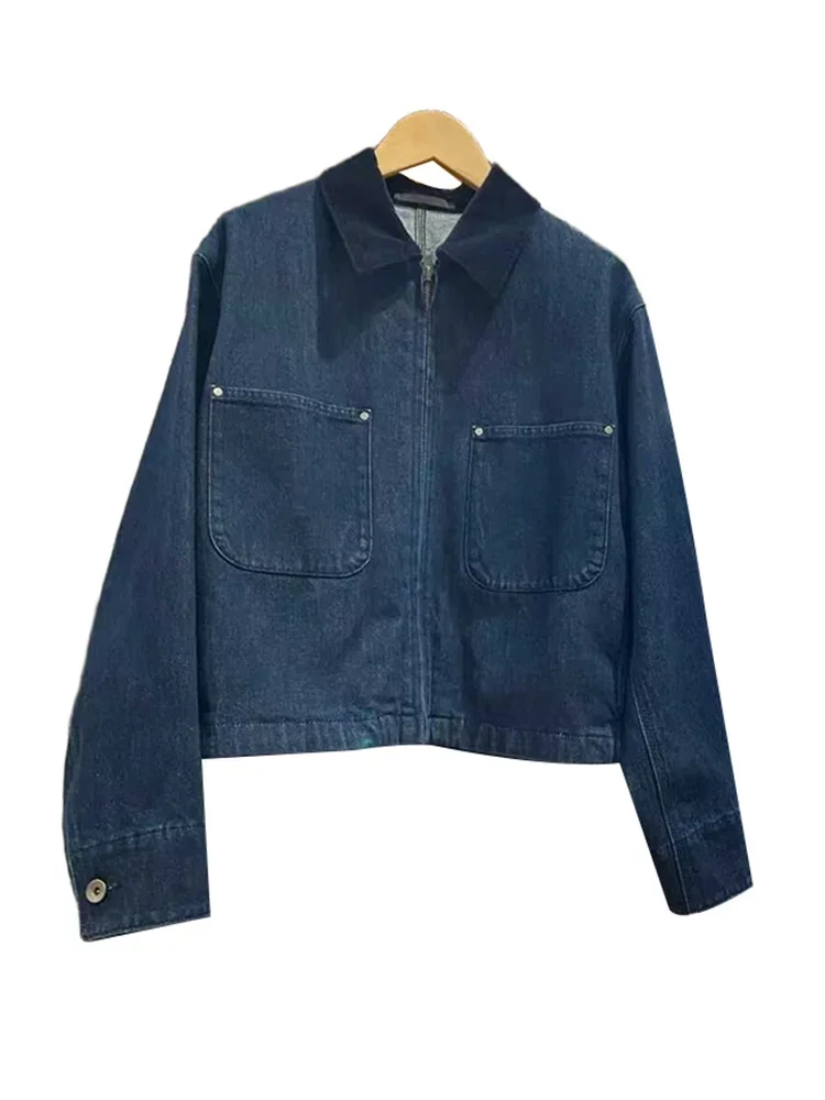 

Women's Jackets Turn-Down Pockets Zipper Coats Straight Slim Short Jacket Solid Color Autumn New Outdoor Female Fashion Clothes