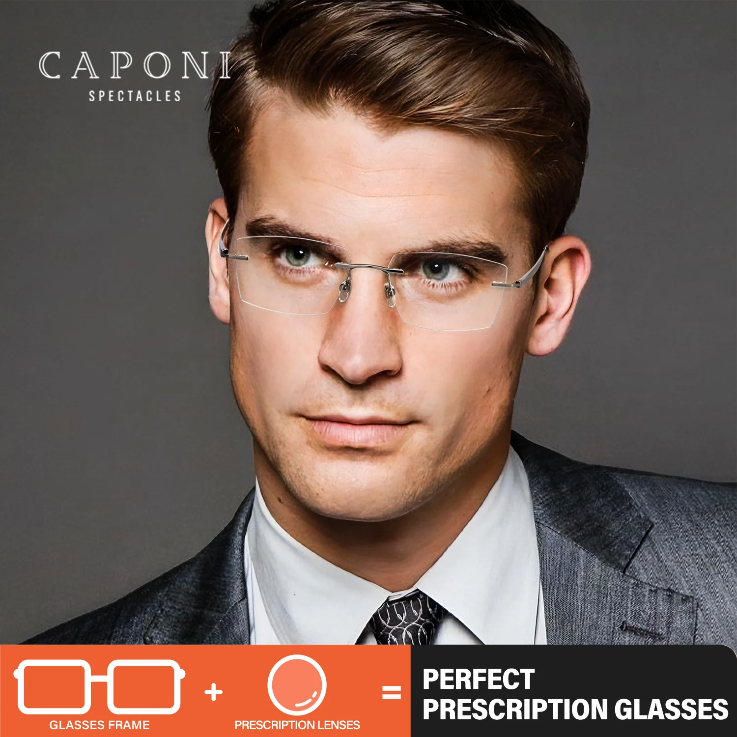 

CAPONI Prescription Glasses Myopia Ultra Light Simple Design Business Glasses Men Anti Blue Light Progressive Glasses PJ24606