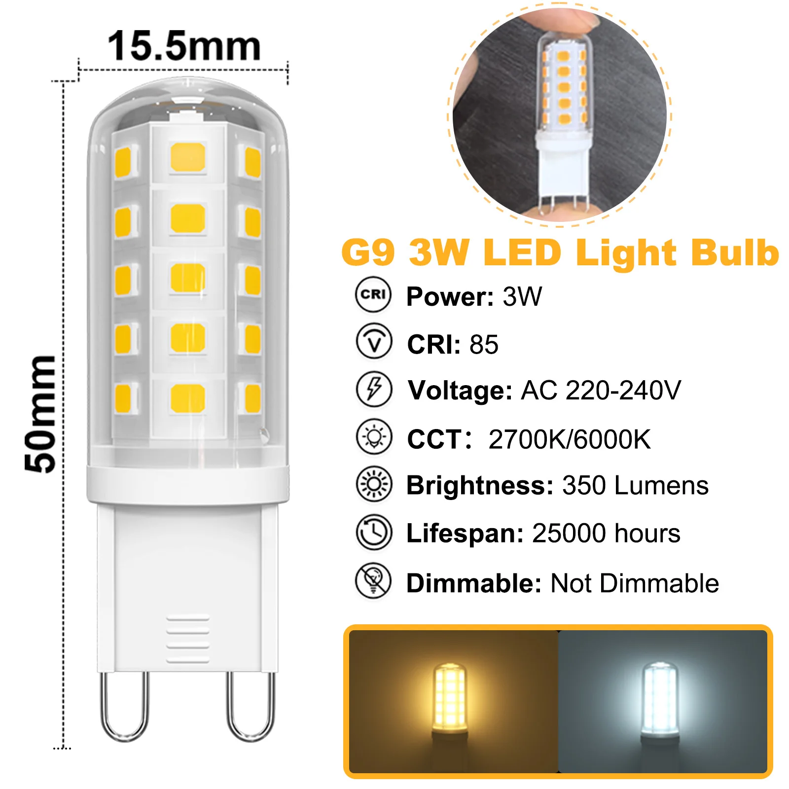 6pcs G9 LED Bulbs AC220V Warm White 2700K Cool White 6000K 3W Replace 40W Halogen Lamp Light Energy Saving Light for Home Useful