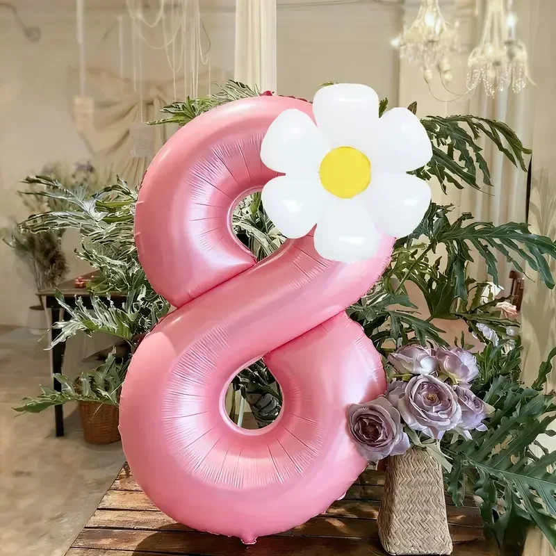 Weiße Gänseblümchen-Ballons Set Macaron Gelb/Rosa 40 Zoll Zahlenballon Geburtstagsfeier Jubiläumsdekoration Foto-Requisiten – Detail 19