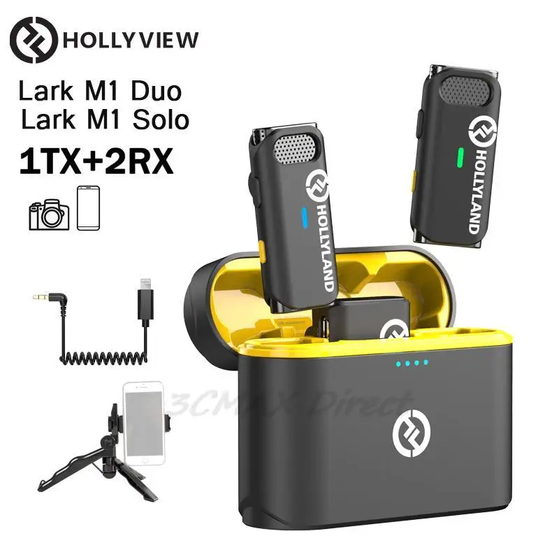 Hollyland Lark M1 Duo Wireless Lavalier Microphone 2.4GHz with Charging Case for Interview Vloging Live Streaming Phones Android