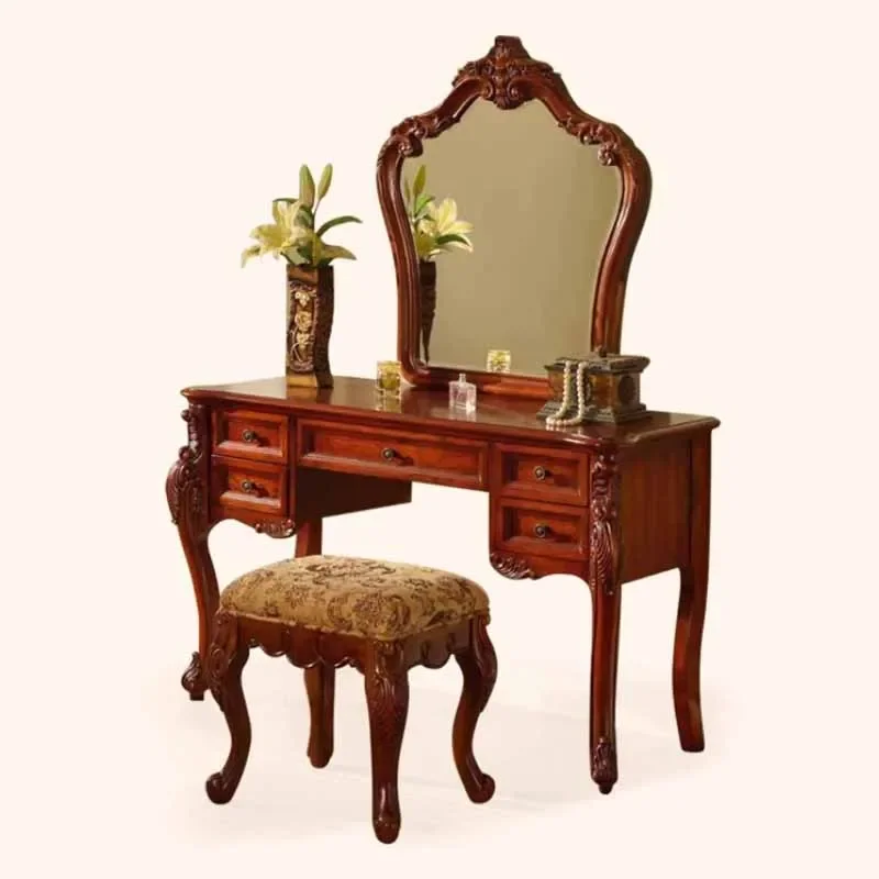 

-For Stool Dresser Eithe Mirror Modern Brown Makeup Storage Dressing Table Bedroom Hotel Luxury Comoda Pra Quarto Furniture&