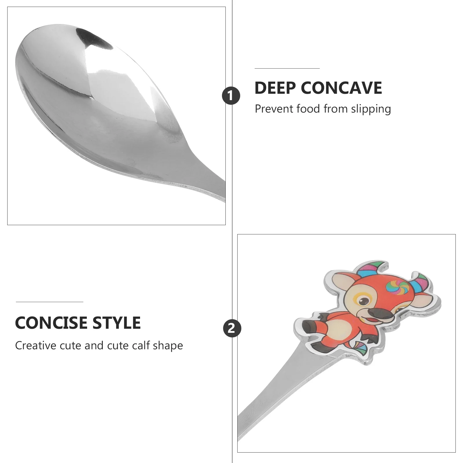 5 pçs crianças colheres de aço inoxidável padrão dos desenhos animados seguro para o bebê boca cavidade superfície lisa fácil limpo crianças colher