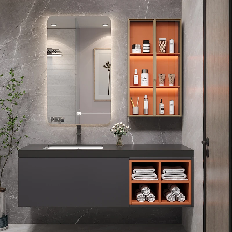 

Rock slab bathroom cabinet combination modern simple light luxury bathroom hand wash washbasin cabinet washstand bathroom