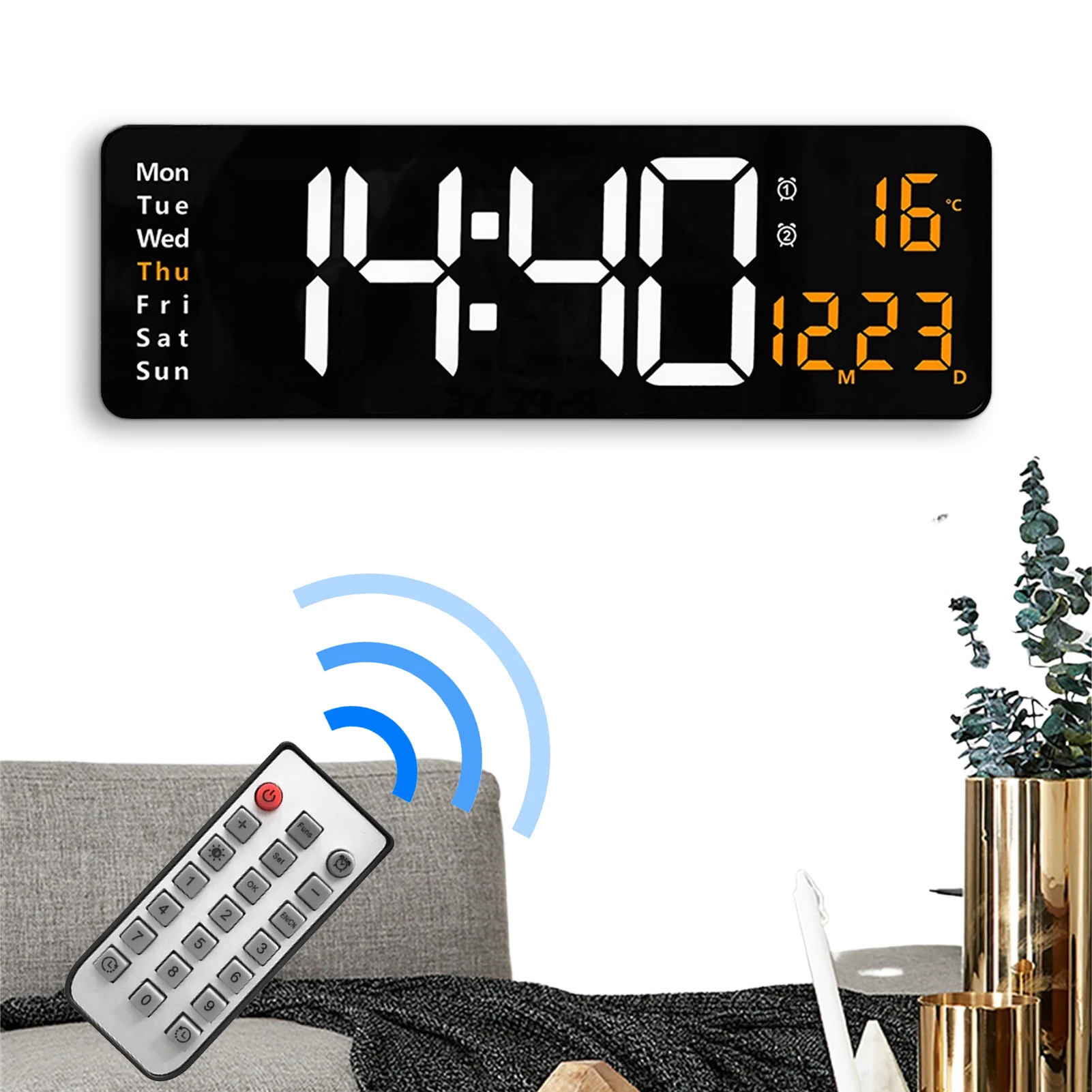 Large LED Clocks Digital Wall Clock Remote Control Temp Date Week Display Power Off Memory Table Clock Wall-mounted Dual Alarms