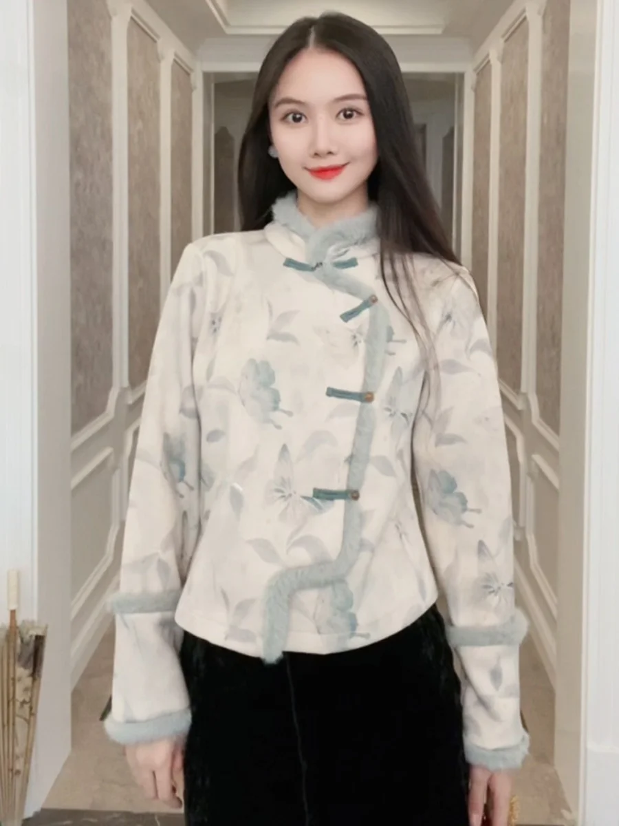 

New Chinese Sle Retro Zen irt Women's Patchwork High-End Feeling Wind Split irt ular Top Coat for Winter Faion