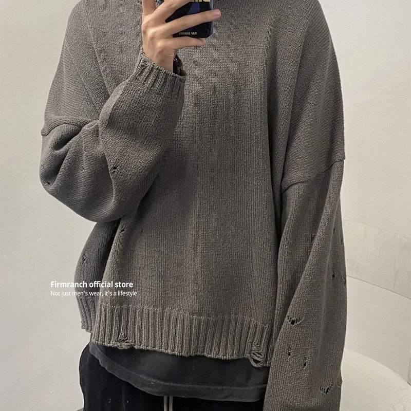 

Firmranch New Stylish Streetwear Distressed Pullover Sweatshirt For Men Women Round-neck Autumn Winter Sweater Loose Knitwear