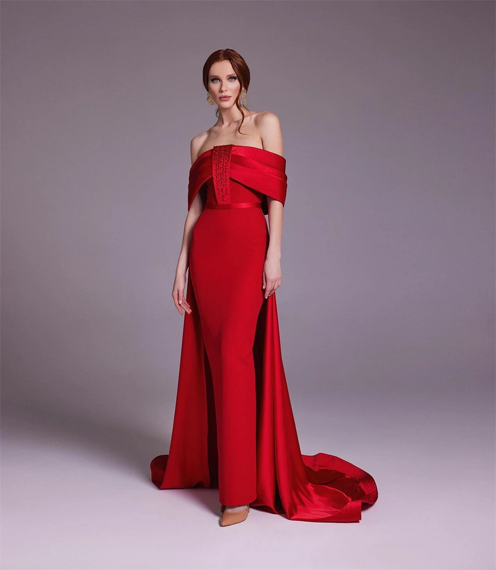 ที่กําหนดเองประณีต Off-the-shoulder Sheath ค็อกเทลเลื่อม Draped S โอกาสชุดราตรี Vestidos deão อย่างเป็นทางการ