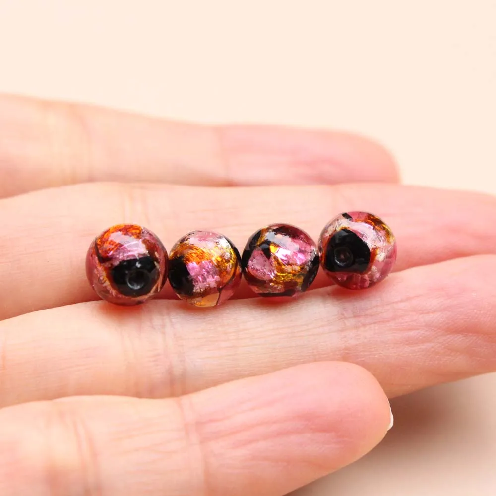 10pcs 8mm Pink Yellow Lampwork Glass Foil Beads Luminous Lampwork Beads Glow in Dark for Bracelet Necklace  jewelry  Making