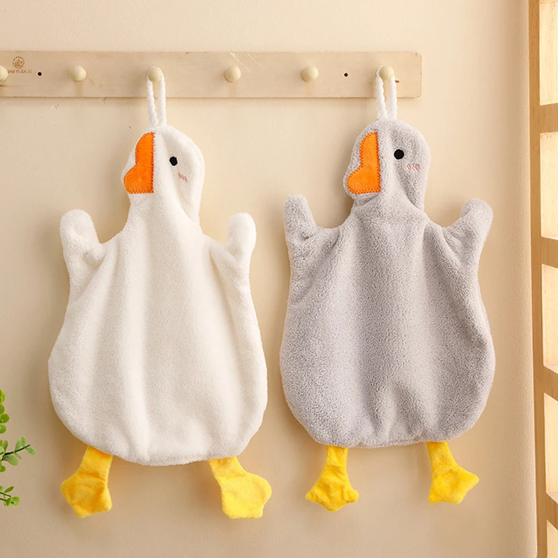 Cute Cartoon Animal Hand Towel Coral Velvet Soft Absorbent Cloth Dishcloths Hanging Thick Kitchen Bathroom Lazy Rag Wipe Towel