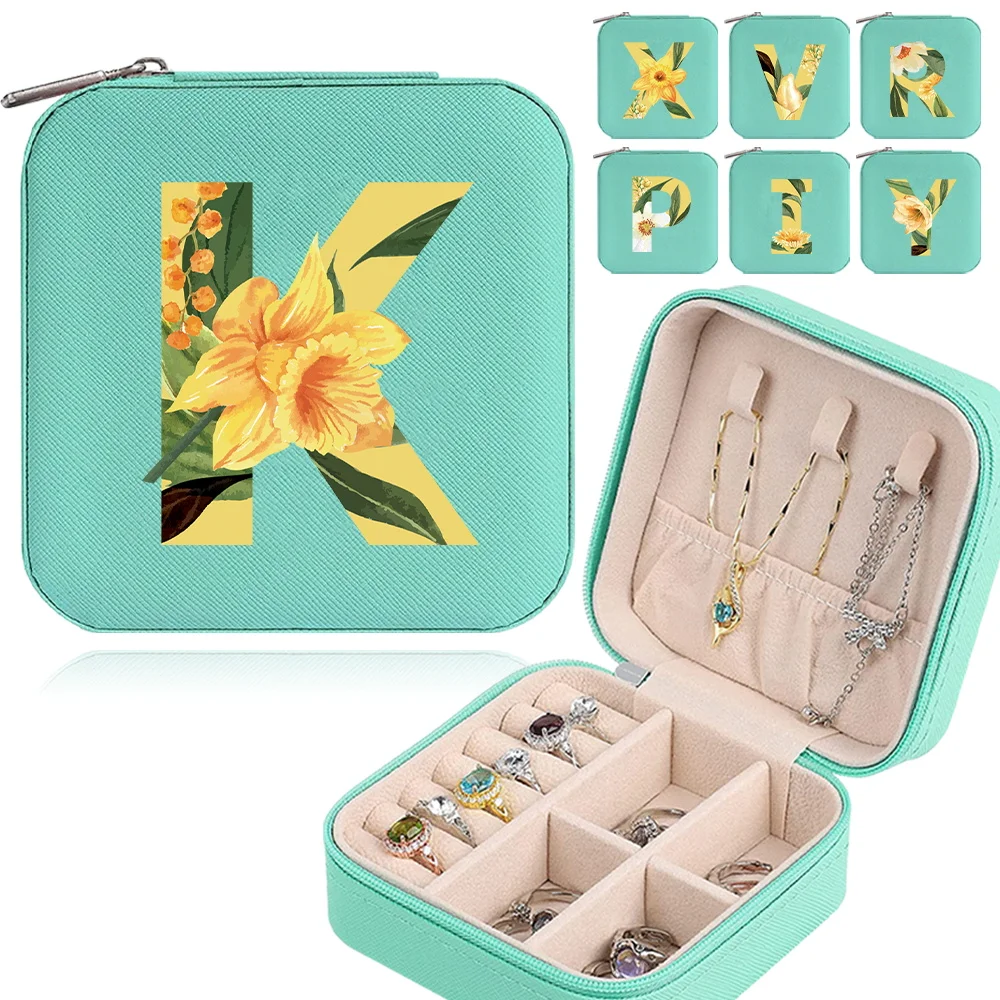 

Шкатулка для драгоценностей из искусственной кожи, водонепроницаемый футляр для хранения серии с цветочным принтом, минималистичный браслет, серьги, украшения, футляр для хранения