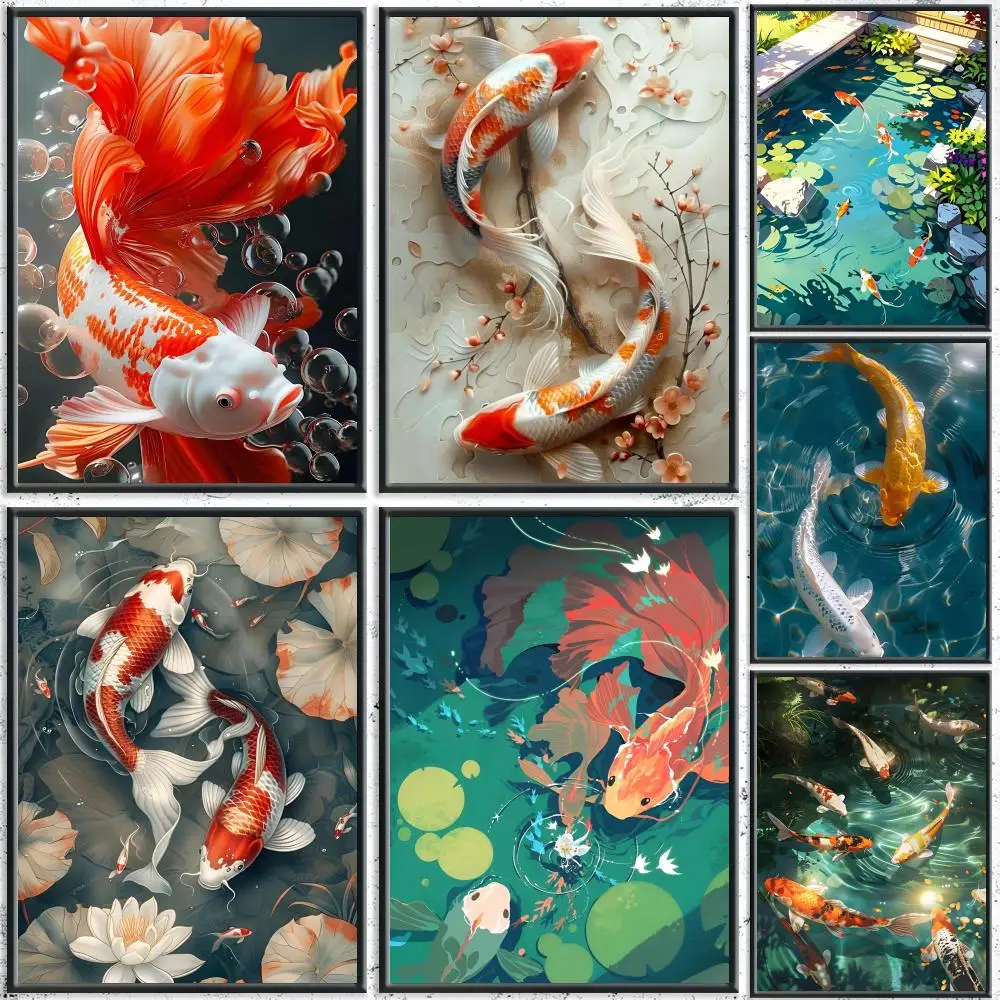 Koi Fish That Always Brings Good Luck Painting Calligraphy HD Canvas Poster Crease Free Waterproof All Space Wall Decor