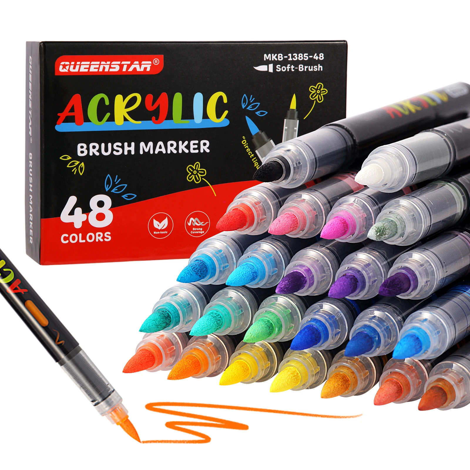 12-48 Colors Direct-liquid Acrylic Marker Waterproof Soft Brush Tip Color Layering Pen for Christmas Art Supplies Stationery