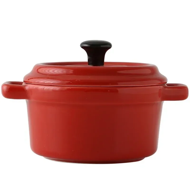 Cuenco de desayuno de cerámica con tapas, recipiente seguro para horno, Mini cazuela, souflé, cubierta y mango para sopa de cebolla francesa, 220ml
