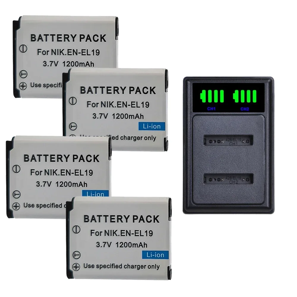 Batería EN-EL19 de 3,7 V, 1200 mAH, adecuada para Nikon S6600 S3100 S3300 S7000 S2500 S2600