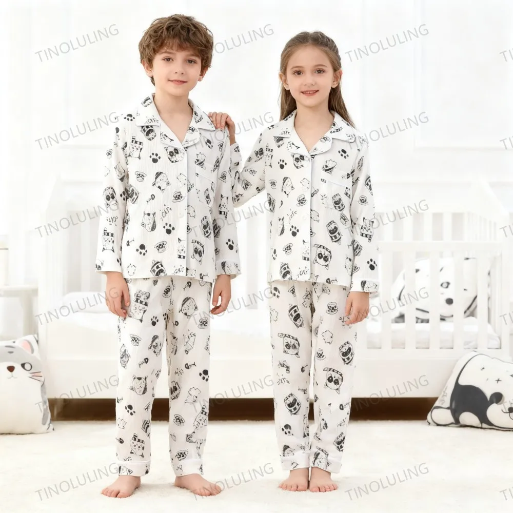 Girls' Pajamas Cartoon Sleepwear for Children Boys Teenage Kids 3 5 7 9 11 13 Yrs Home Wear Clothing Set Child Casual Outfits