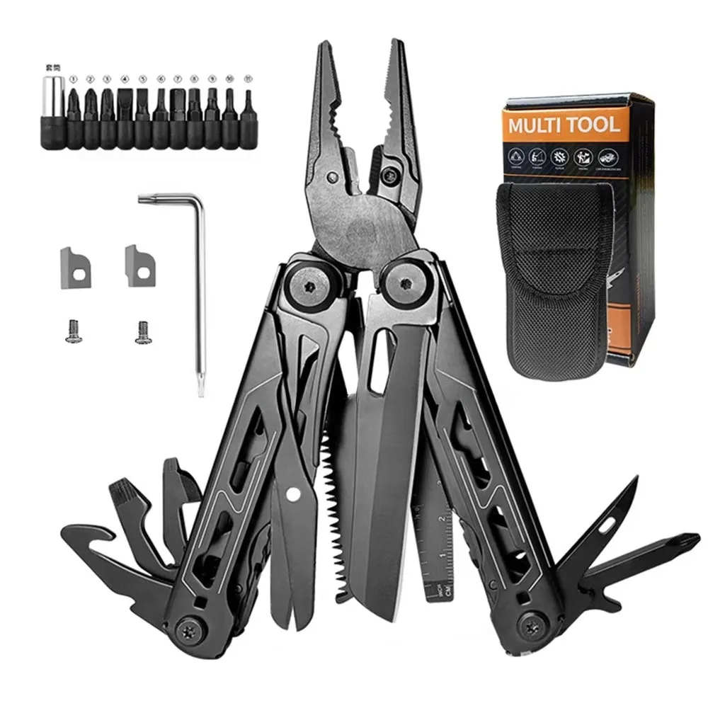 Black/Silver Outdoor Mini Portable Hand Tools Knife 30 in 1 Outdoor Camping Multi Tools Folding Survival Gear Plier Knife Parts