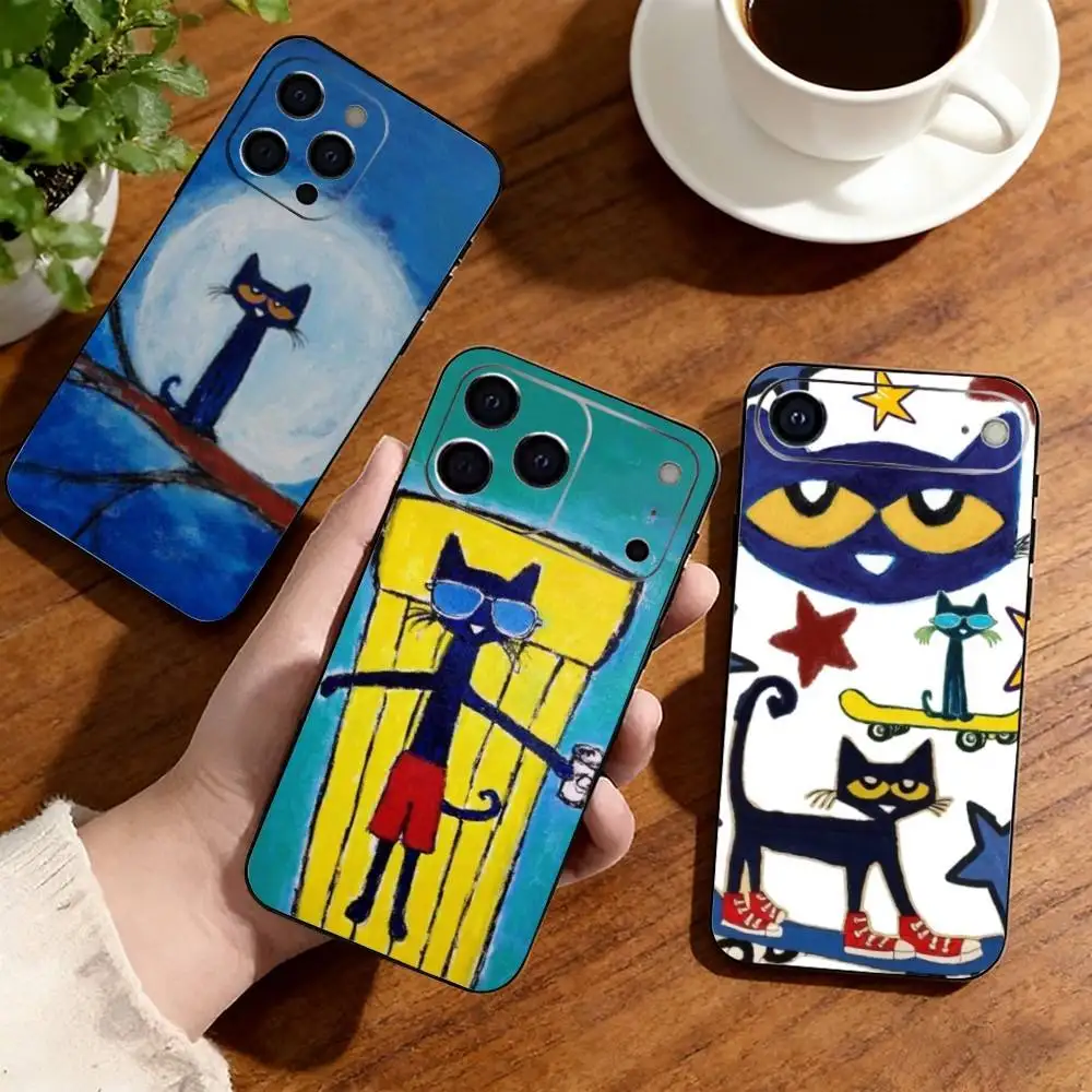 

Cute Blue Cartoon Cat Phone Case For iPhone17,16,15,14,13,12,11 Plus,Pro Others Soft Black Cover