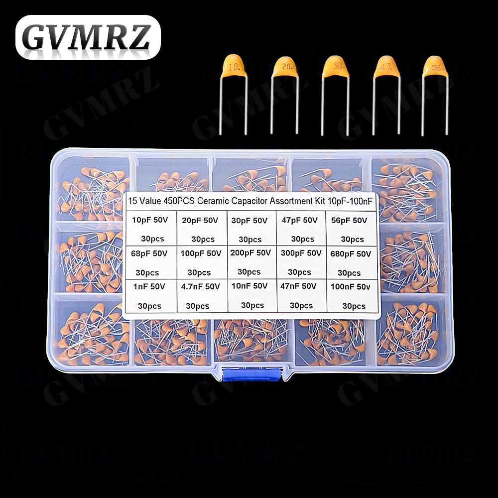 450PCS Kit condensatori ceramici monolitici 10pF - 100NF 50V 10PF 30PF 47PF 56PF 68PF 100PF 200PF 300PF PF 10NF 100NF MLCC con scatola