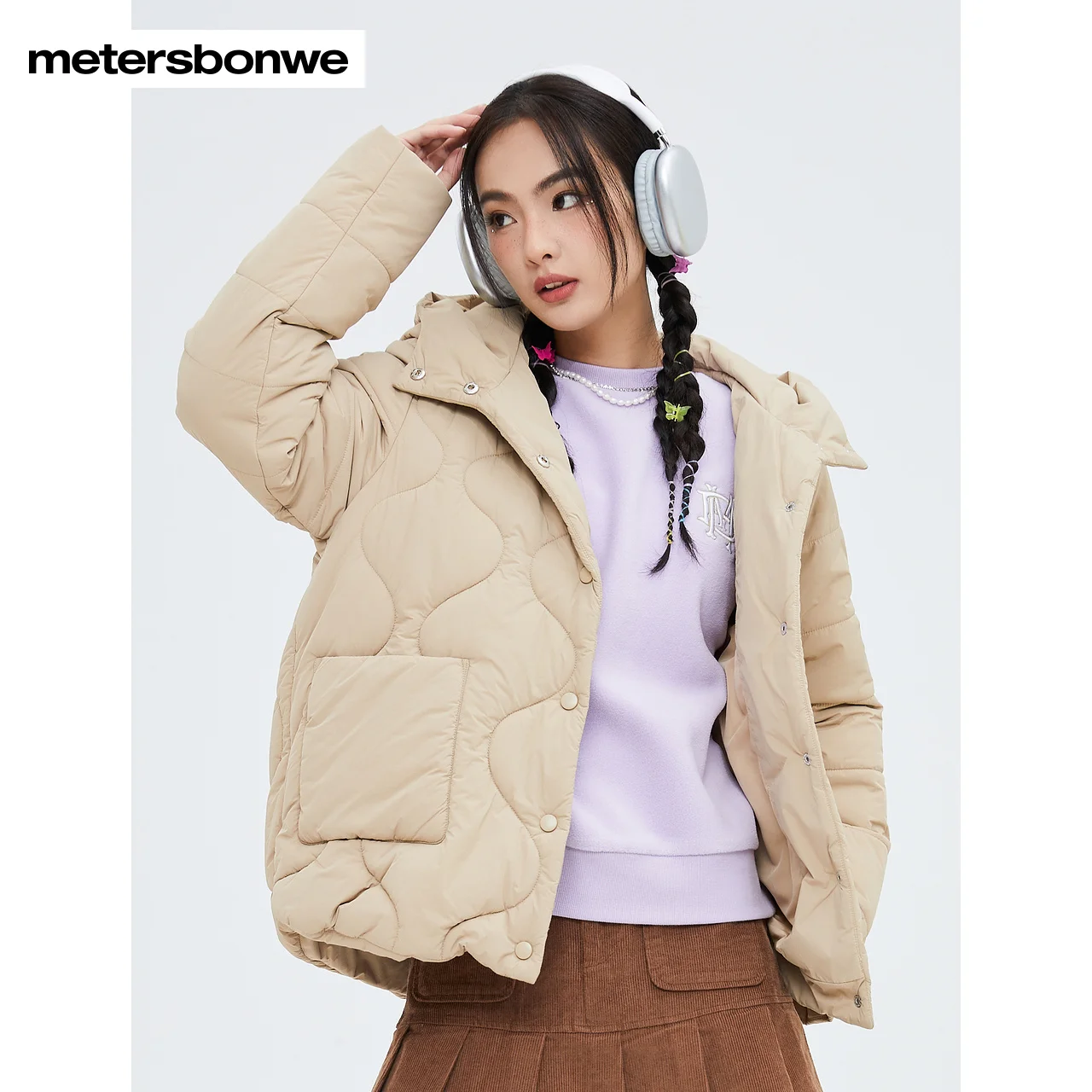 Metersbonwe-Women's Loose Cotton-Padded Jacket With Hood Solid Color Light Warm Trend Windproof Jacket  High Quality Winter