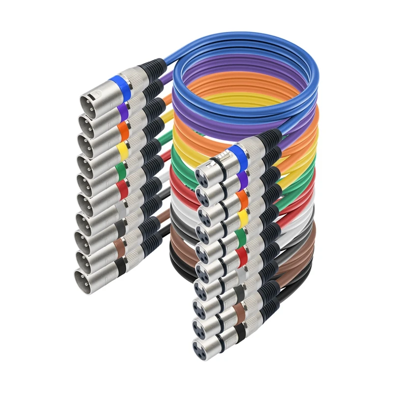 

10 шт. 3-контактный XLR-кабель для микрофона XLR «папа-мама» Сбалансированный XLR-кабель для микрофонного микшера, студии звукозаписи-ABWO