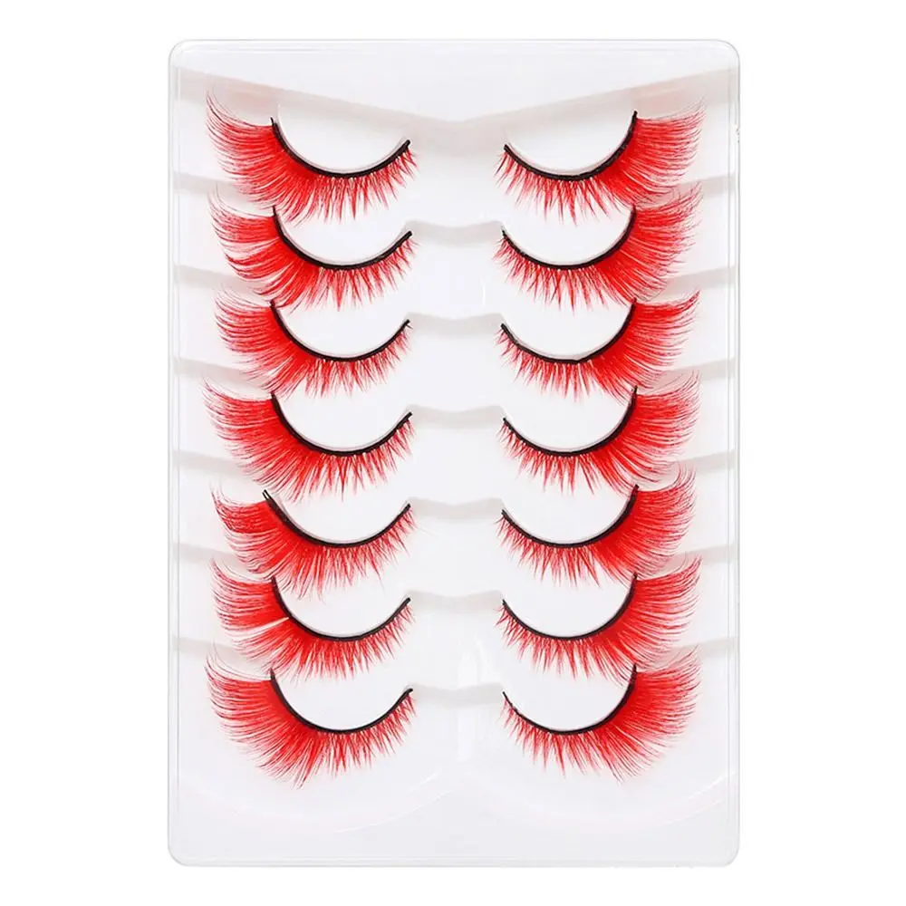 7 Pairs Cosplay Party Fox Cat Eye Eyelashes Dramatic Look Masquerade Colorful False Eyelashes Soft Fluffy Eyelash Extension