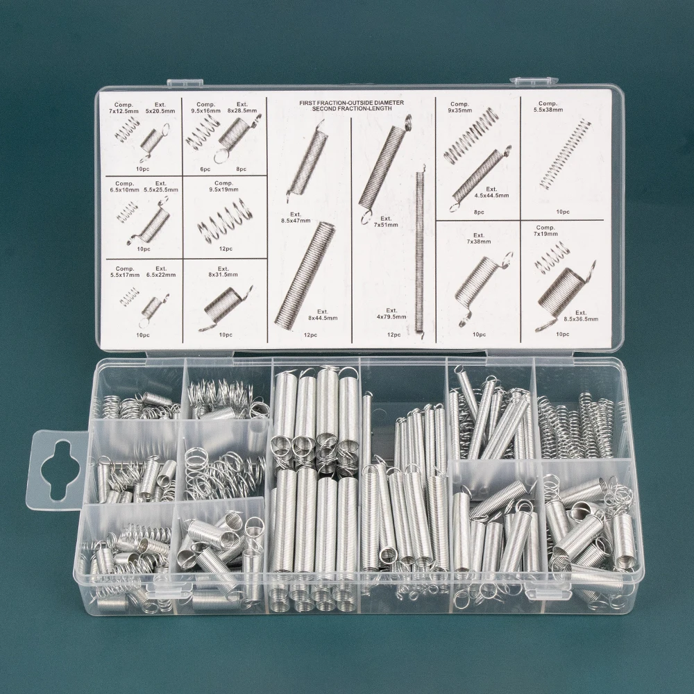 200Pcs/set Spring Assortment Kit 20 Sizes Galvanized Steel Compression Springs Mechanical Extension Springs Set for Home Repairs