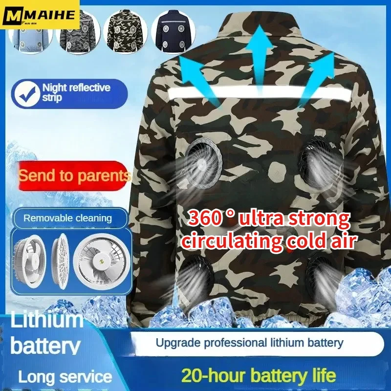 Upgrade 4 Fan Jacket Men's Ice Jacket Usb Cooling Air Conditioner Clothes Summer Camping Anti-Heat Coat Camouflage Work Clothes