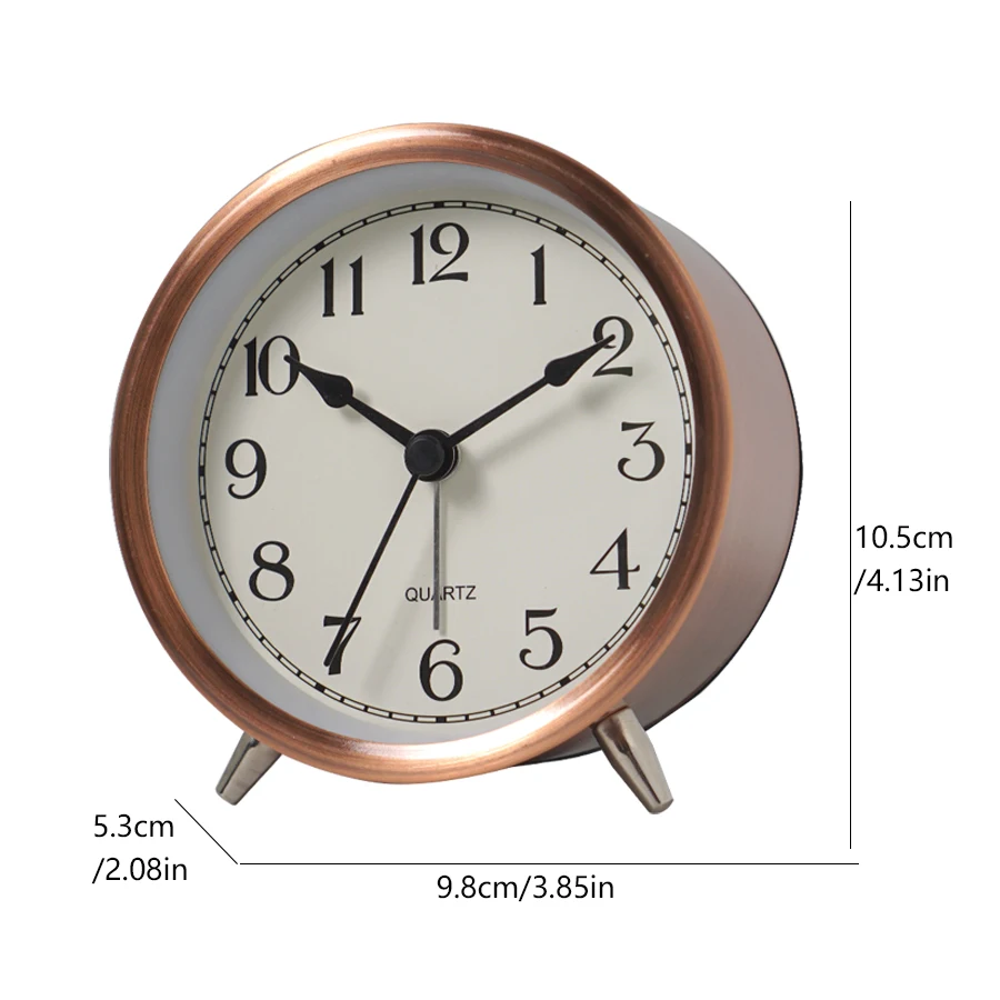 Picture 6: 1pc 3.8-inch Light Luxury Metal Quartz Alarm Clock, Electroplated Metal Shell, Retro Decorative Luminous Desk Clock, No Battery