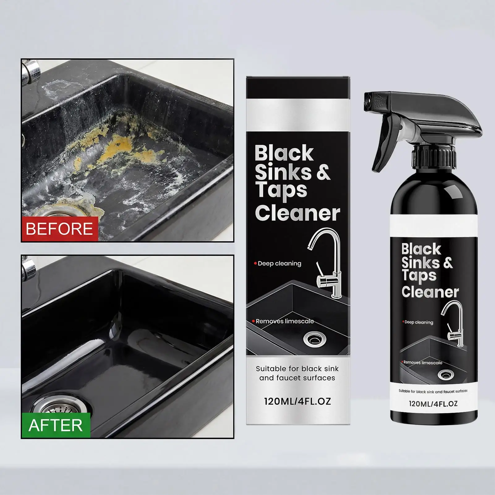 Hard Water Stain Remover 120ML Gloss Restorer Spray Hard Water Stain Rust Remover for Metal for Kitchen Bathroom Stainless Metal