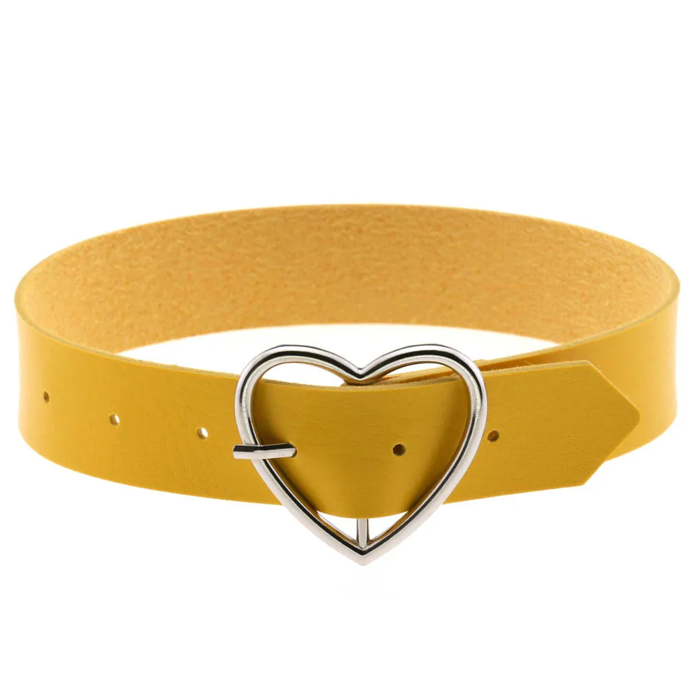 Harajuku Gothic Soft girl Personality Trend Temperament Heart shape Multicolored Leather Stainless steel Clavicle chain Simple