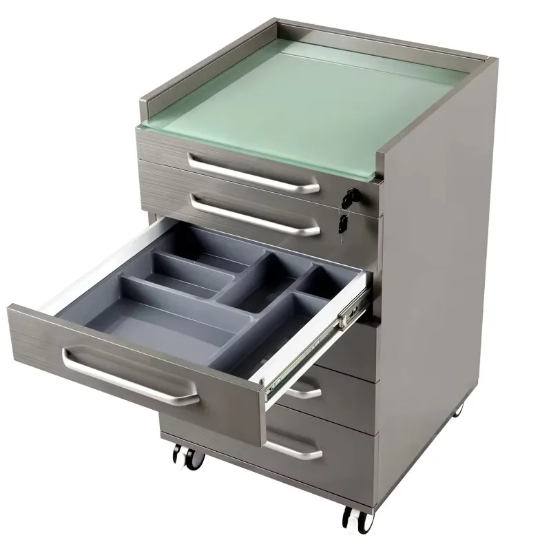 Stainless Body Tempered Glass 5 Drawers Dental Clinic Cabinet