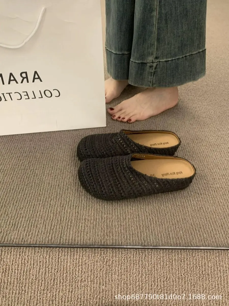 Handgewebte, dicke, offene Zehenschuhe im koreanischen Stil, flache, rutschfeste Pantoffeln für Damen, flache Sandalen – Detail 9