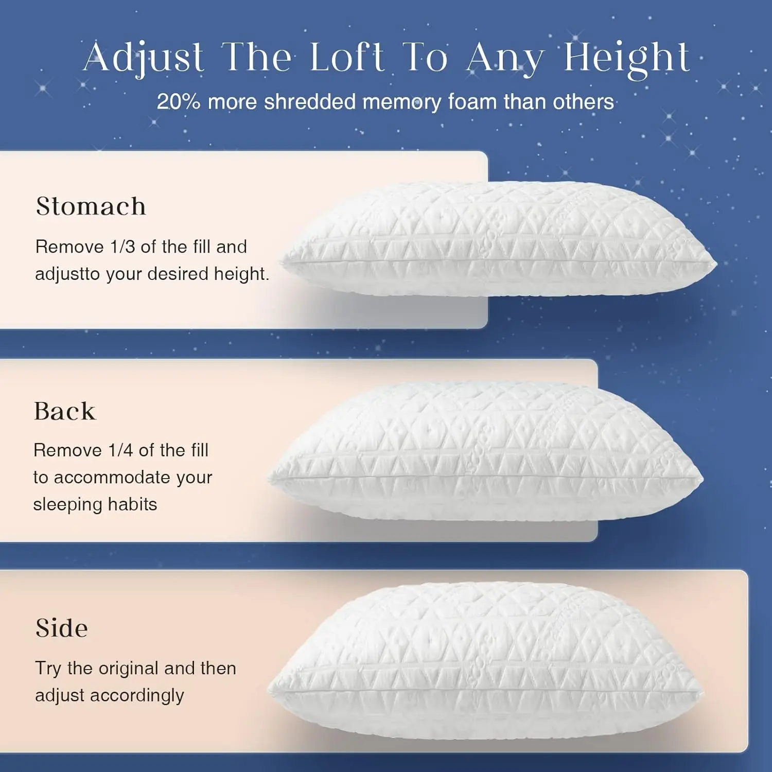 Memory Foam Pillows for Sleeping, Shredded Memory Foam Cooling Pillows Queen Size 2 Pack Adjustable Bed Pillows for Hot Sleepers