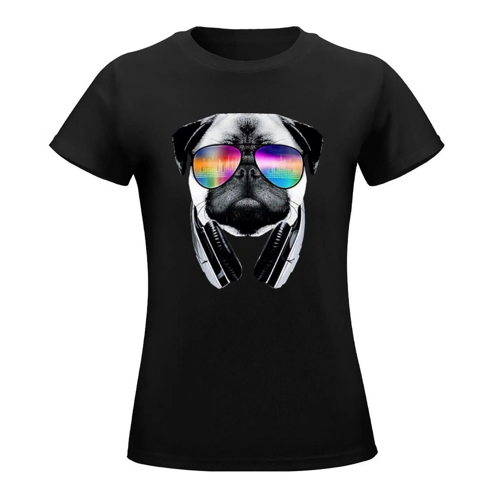 Trippy Pug Dog Wearing Music Equalizer Sunglasses T-Shirt animal print shirt for girls oversized graphics tops for Women