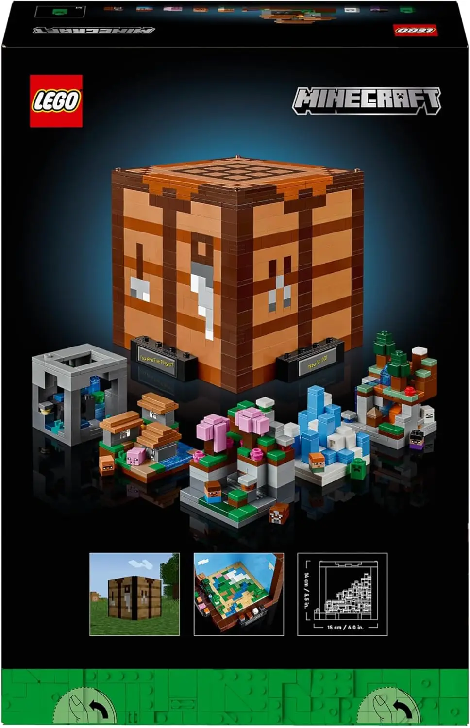 LEGO Minecraft Workbench Set 21265, a building model for adults celebrating 15 years of Minecraft, features 12 biomes, 5 mini builds, durable material, and includes digital instructions for a rewarding building experience. #2