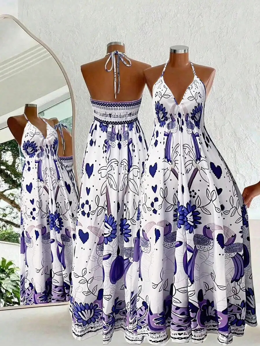 

Floral Boho V-Neck Sleeveless Maxi Dress For Summer Beach Wear