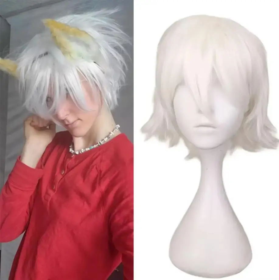 QQXCAIW Parrucca cosplay per capelli corti da uomo maschile Party arancione nero blu navy parrucche sintetiche per capelli in fibra ad alta temperatura