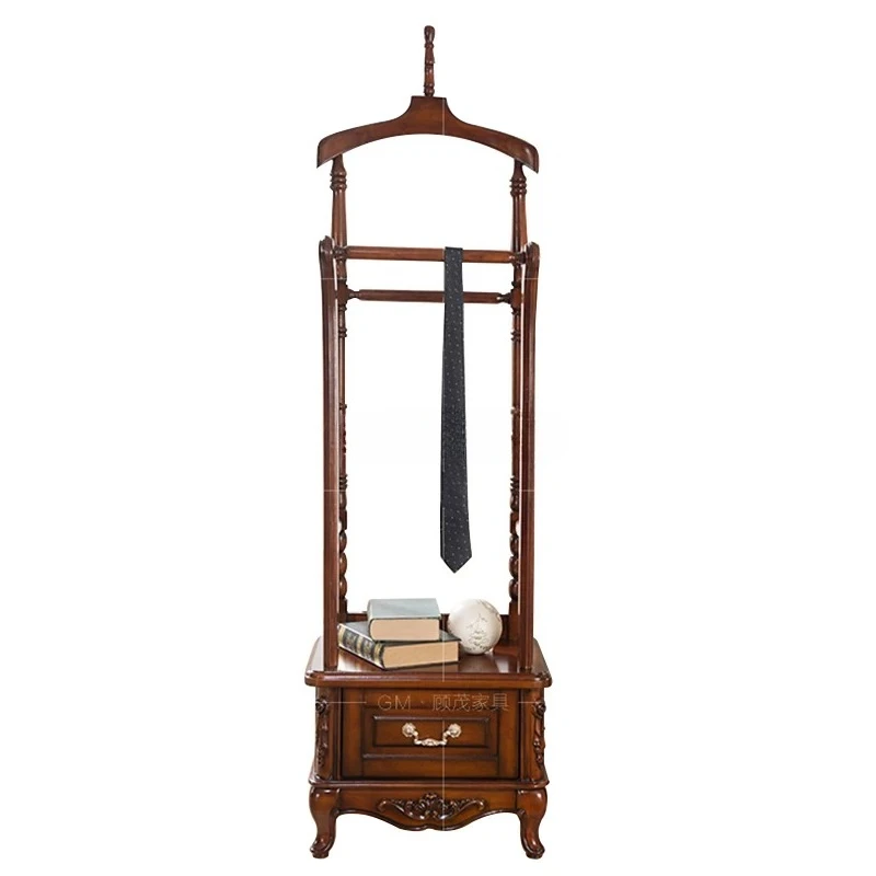 HHEuropean Coat Rack Solid Wood Floor-to-ceiling American Ivory White Hanger With Drawers Locker