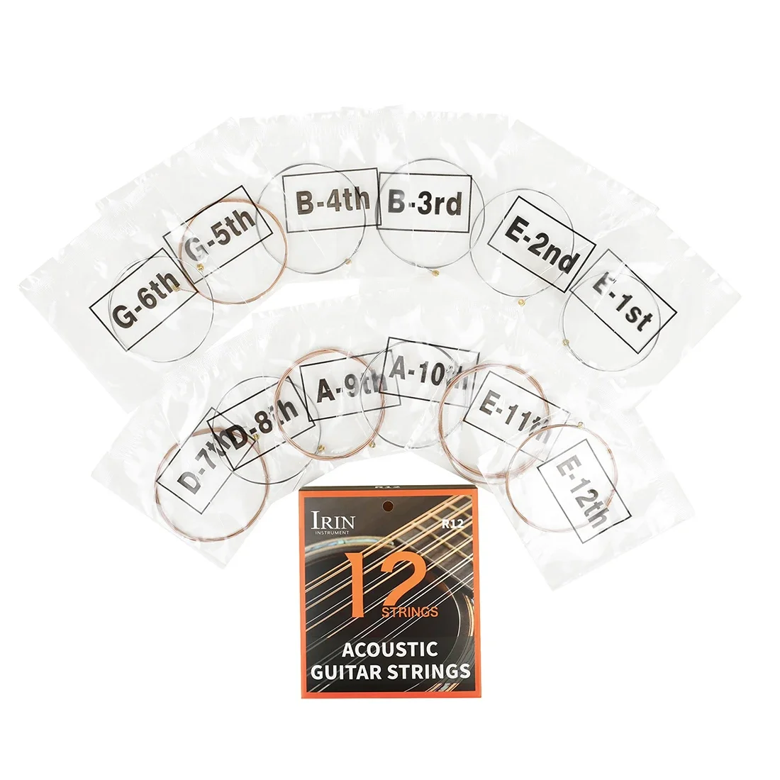 IRIN 12-string Acoustic Guitar Strings in Phosphor Bronze with PU Coating Acoustic Guitar Strings Folk Guitar Accessories Parts