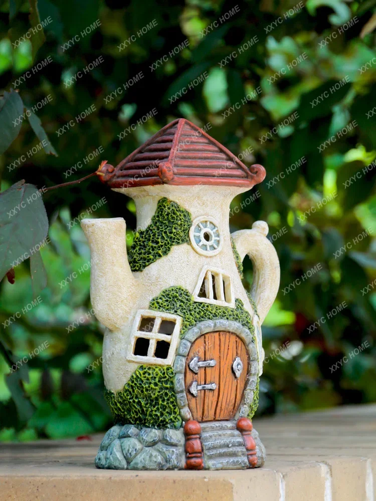 Garden Decoration Courtyard Creative Outdoor Resin Craft Ornament Pot-Shaped Solar Lamp Rural Home Landscape Decoration