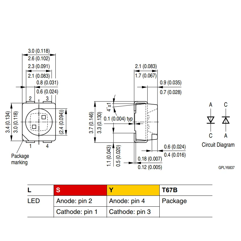 50-100pcs LSY T67B LSYT67B PLCC-4 3528 Red And Yellow REVERSED POLARITY LED