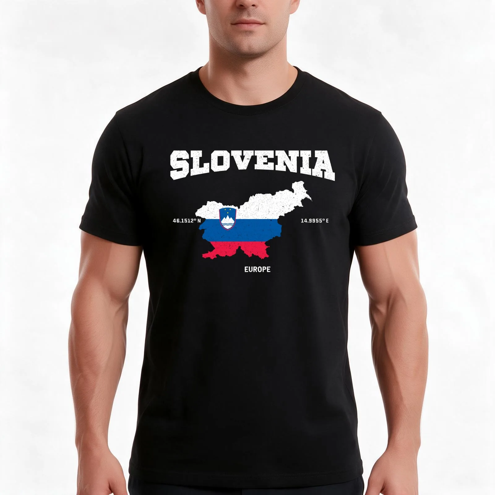 Slovenia flag map, Slovenia coordinates, Slovenia Localisation T-Shirt, Summer Casual Cotton Tee, Oversized Streetwear Tops